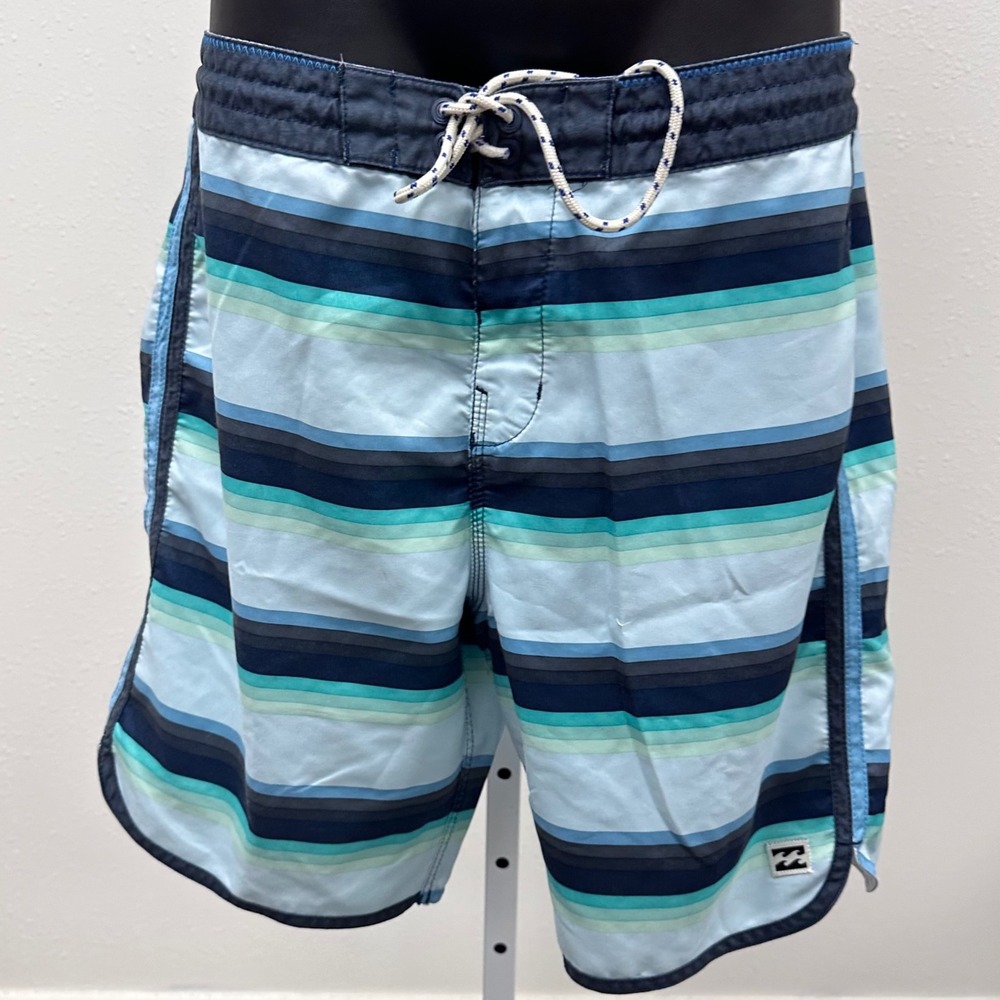 Billabong Striped Swim Trunks Board Shorts with Pocket‎ Blue White Size 31